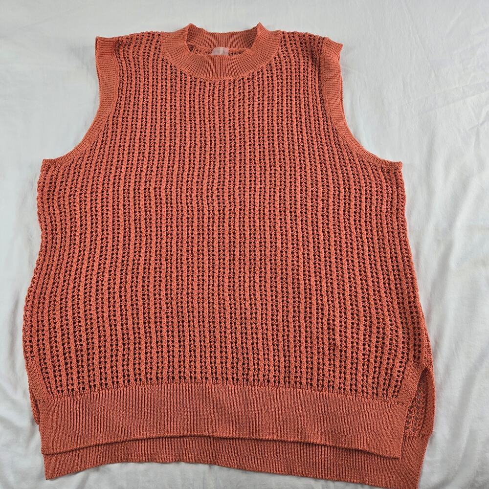 Calia Carrie Underwood Sleeveless Open Knit Sweater Terra Cotta Orange Size XL